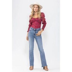 Judy Blue Jeans 15/32 High Waist Bootcut Stretch Denim Raw Hem Womens Trendy